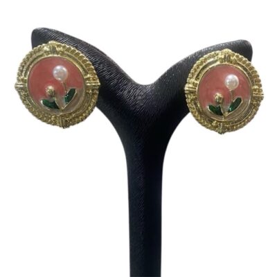 گوشواره میخی زنانه مدل کلاسیک گل میناکاری کد 00976